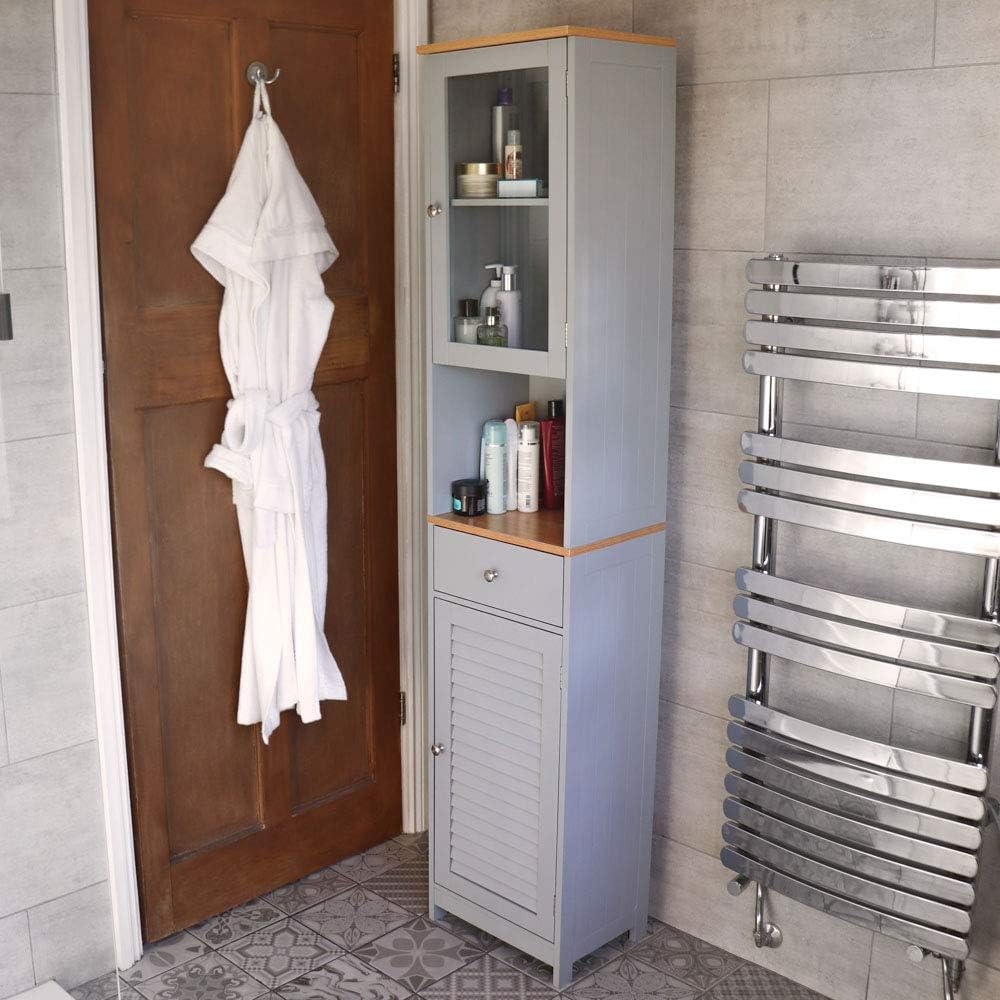 Wido TALL GREY BATHROOM CUPBOARD AND DRAWER STORAGE UNIT