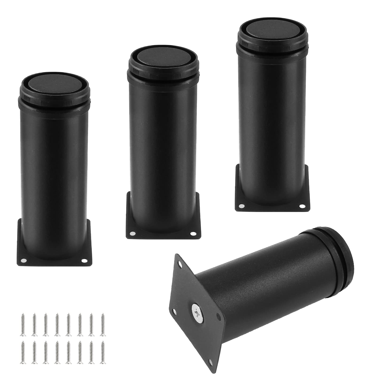 Photo 1 of Kyuionty Set of 4 Stainless Steel Furniture Legs 5 Inch, Adjustable Round Cabinet Legs 2" Dia Kitchen Feet, Metal Replacement Legs for Cabinet Sofa Couch Shelves Table (Black)