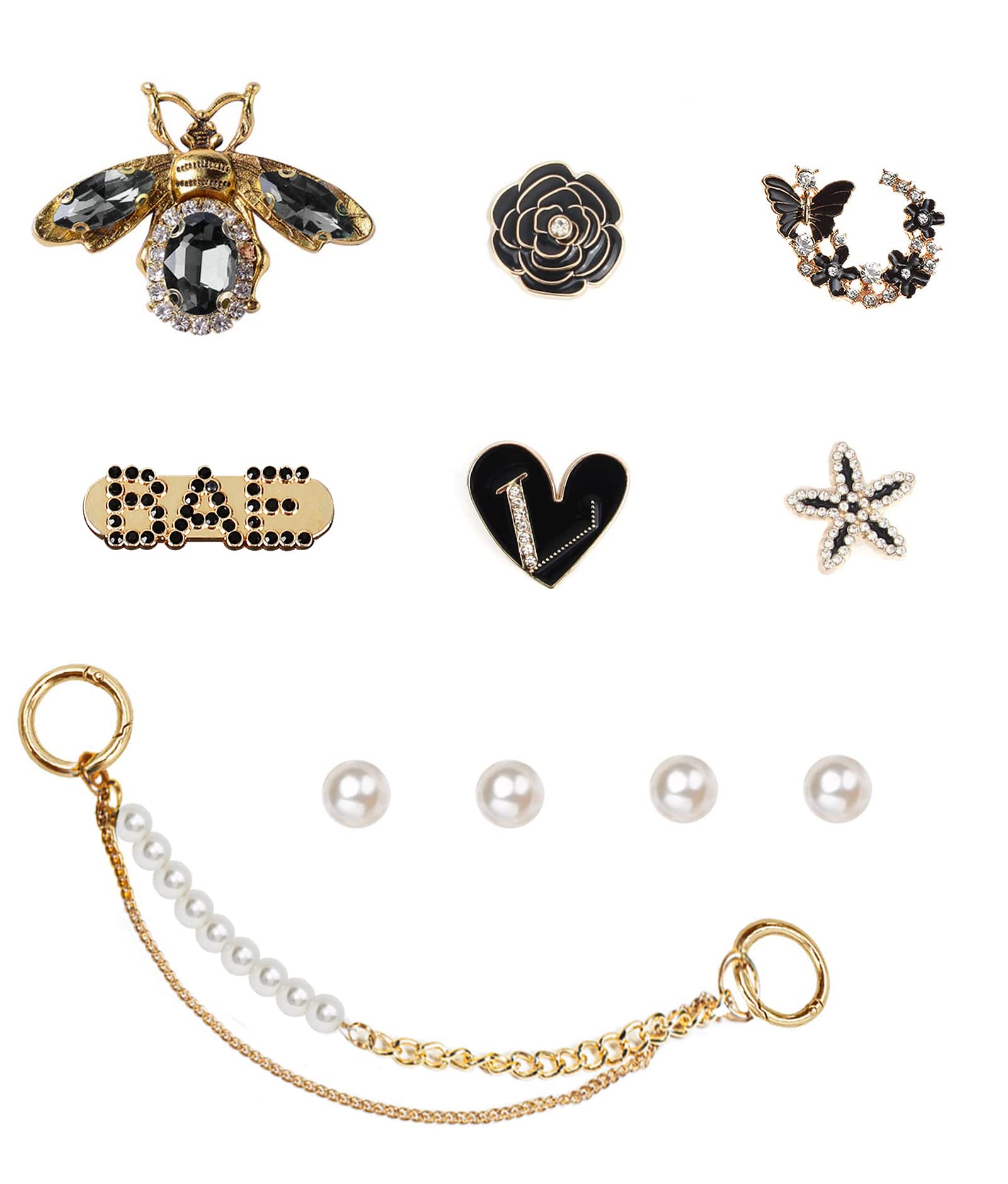ZOKUZO Chic Bling Shoe Charms Gold and Sliver Designer Jewels Pretty Cute Chains Decorations Accessories for Women Girl Adults