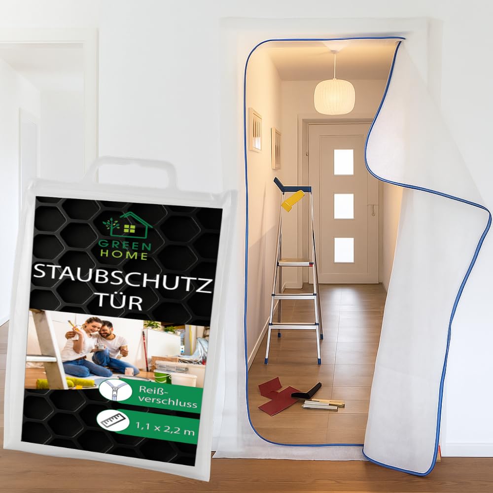 Dust Door dust Protector with Double Sided Tape [FIX Tape] and Zipper Door PP Fleece 1.10 x 2,20 m for rebuilding, renovations and Much More