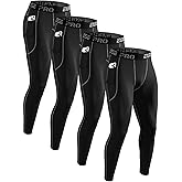 Orrfreer 4 Pack Men’s Compression Pants Running Tights Workout Leggings for Men Athletic Base Layer Bottoms with Pockets