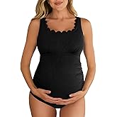 Summer Mae Ribbed Maternity One Piece Swimsuit Scalloped Cut Out Pregnancy Bathing Suit Square Neck