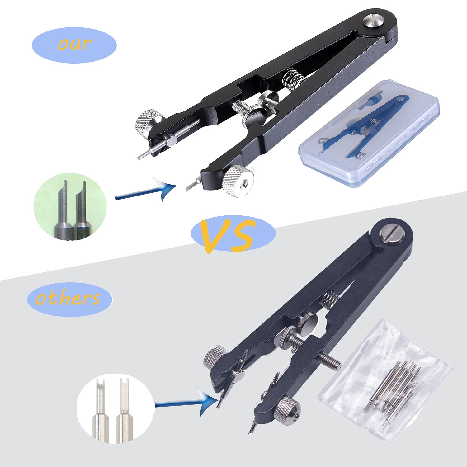 Watch Spring Bar Plier Tool, Spring Bar Tweezer, Watch Band pliers with Robust 8 Alloy Steel Pins, Watch Band Pins Replacement Tool