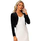 Allegra K Women's Cocktail Party Open Front Cardigan Long Sleeve Cropped Velvet Shrug Top