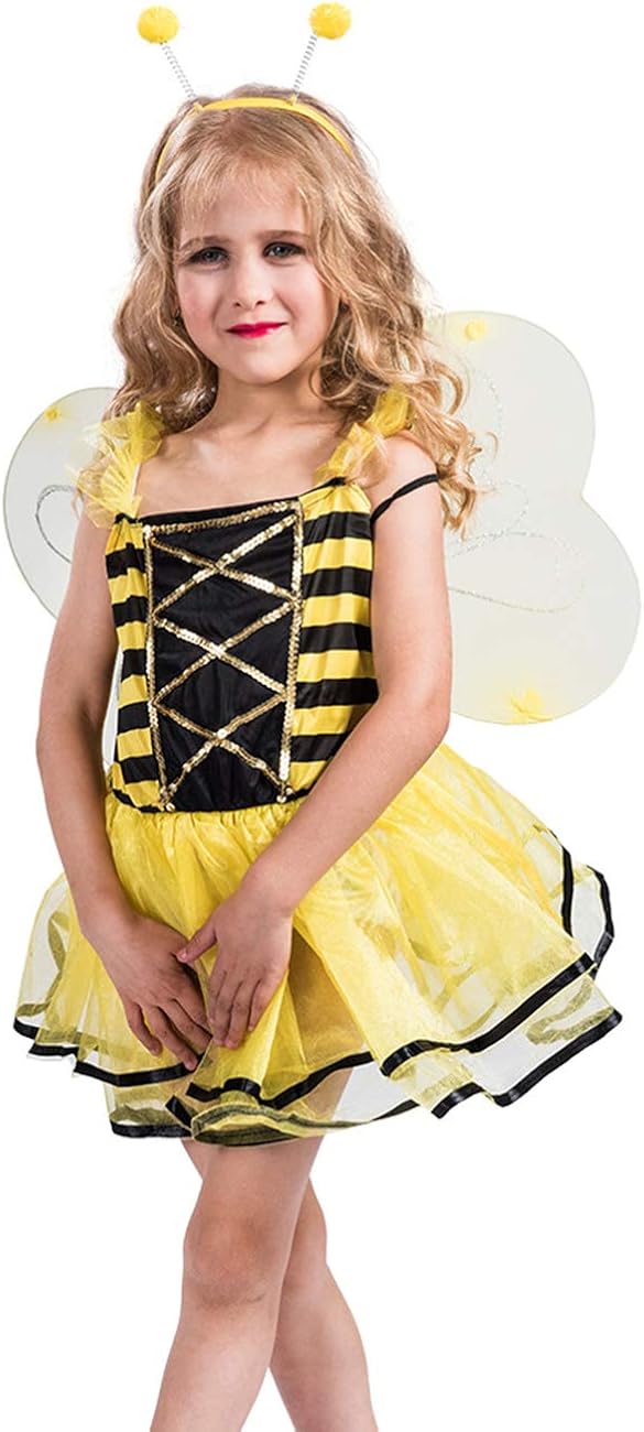COSLAND Kids Girls Honeybee Costume Yellow Fairy Dress Sets Costumes