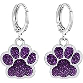 Dreuyet Paw Print Dangle Drop Hoop Earrings for Women Glitter Cute Puppy Dog Paw Hoop Earrings Huggie Charm Cat Paw Earrings Dainty Small Footprint Animal Earrings for Dog Cat Pet Lovers