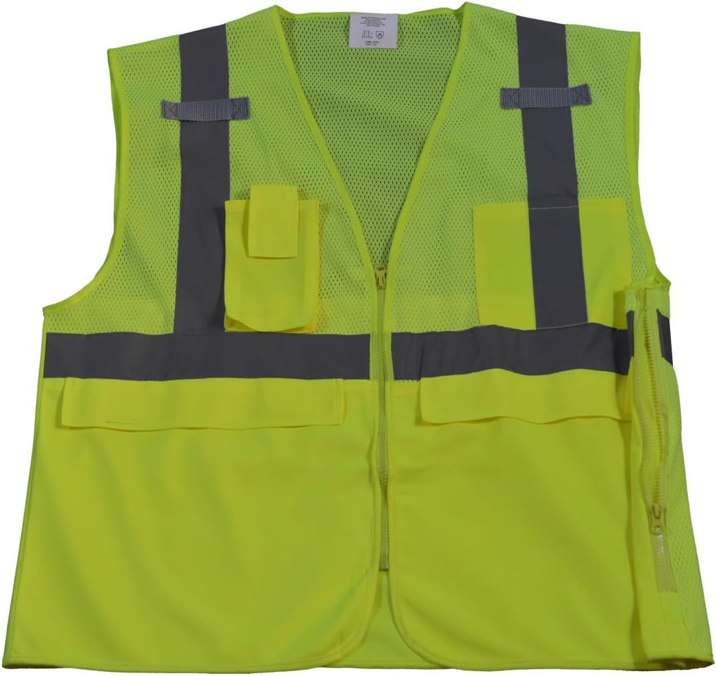Petra Roc LVM2-SUV-S/M Multi-Pocket Surveyors Safety Vest ANSI Class 2, Lime Mesh, Huge Pockets For iPad & Clipboard, Zipper Closure, S/M