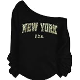 MOUSYA City Off the Shoulder Sweatshirt for Women New York Off Shoulder Sweatshirts Trendy Loose Crewneck Tops 2026