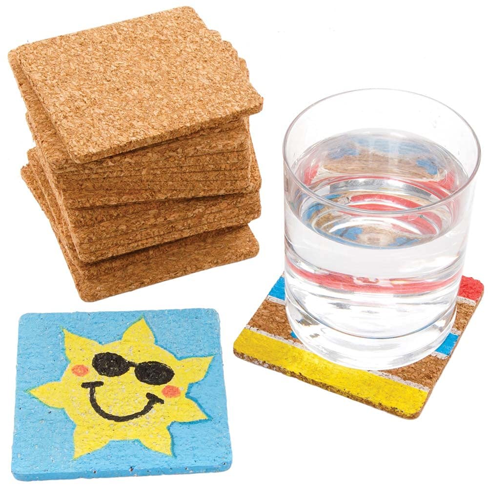 Baker Ross FE528 Square Cork Coasters Class - Pack - Pack of 30, Paintable Creative Art and Craft Projects for Kids to Make, Personalise and Decorate