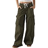 Cazaddi Women's Barrel Leg Cargo Pants Drawstring Elastic Waist Baggy Jeans with Pockets