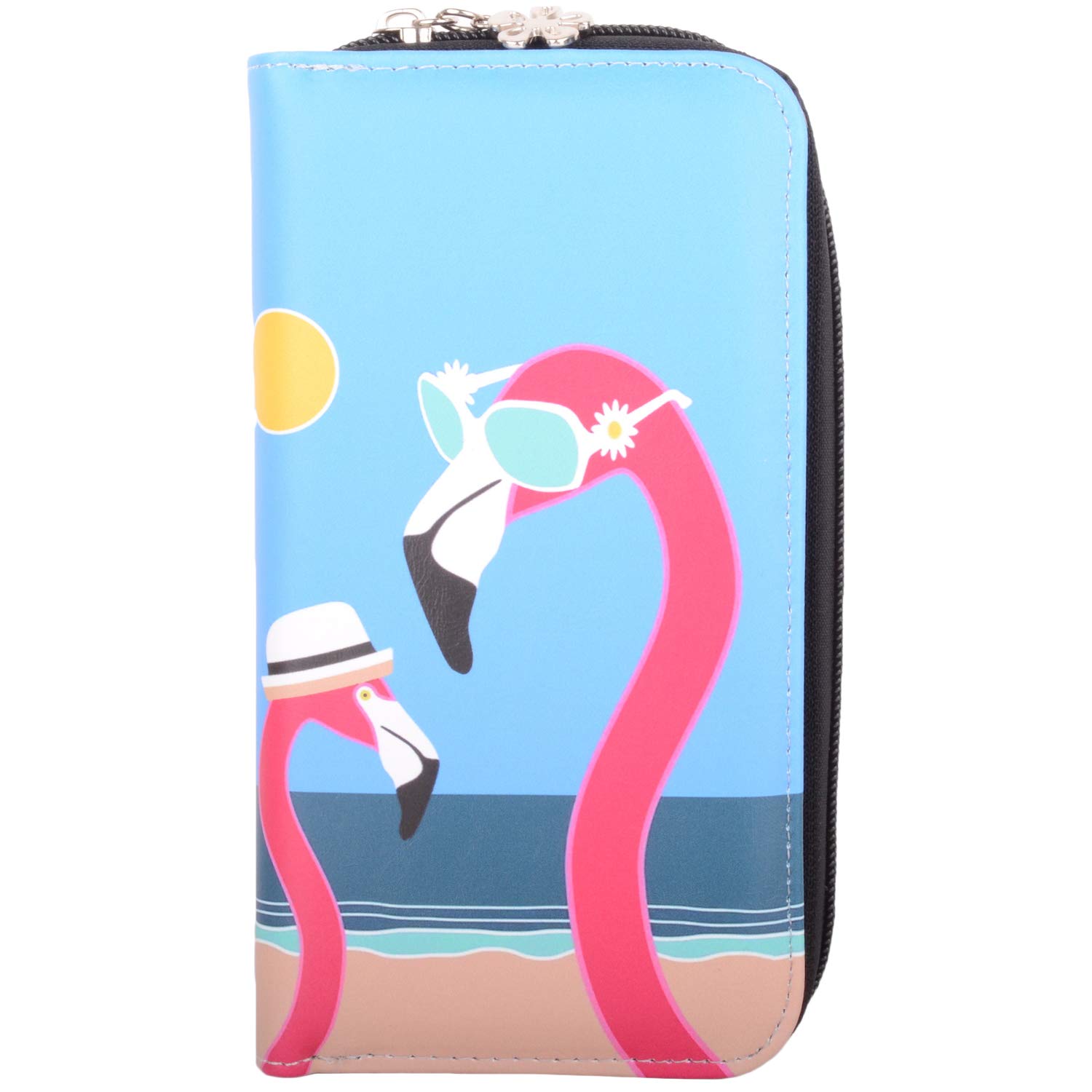 Womens Large Faux Leather RFID Protected Money Credit Card Animal Purse - Flamingo