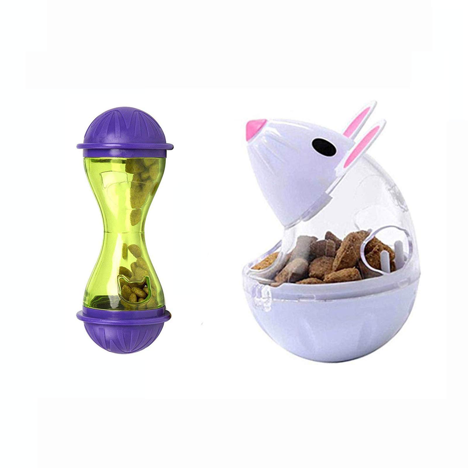SUNNEE 2Pcs Cat Food Dispenser Cat Treat Toy Feeder Toy for Interactive IQ Treat Training Mouse shape Tumbler (White,Purple)