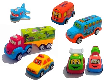 Forever Kidzz Unbreakable Pull Back Automobile Car Friction Powered Cars Push and Go Toy Set Pack of 5