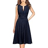 VFSHOW Womens Front Zipper Work Business A-Line Dress Elegant Professional Office Career Church Fit and Flare Skater Dresses