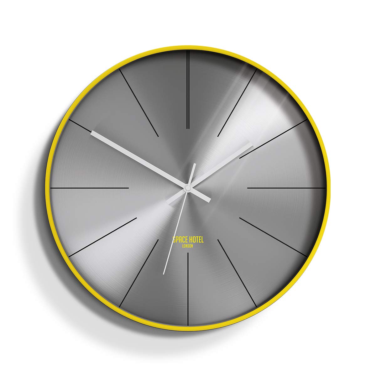 SPACE HOTEL® District 12 Large Modern Silent Sweep Wall Clock with Spun Metal Dial, Contemporary Minimalist Design Perfect for Kitchen/Office/Living Room 40cm (Yellow & Silver)…