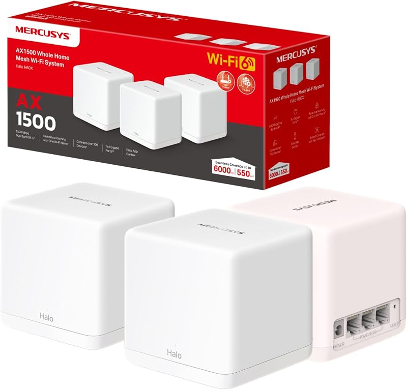 MERCUSYS AX1500 Whole Home Mesh WiFi 6 System Halo H60X 3-Pack