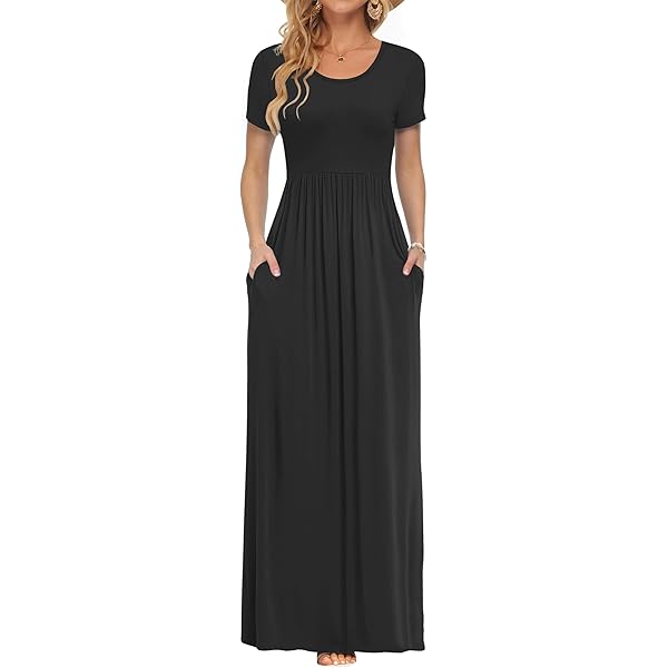 DB MOON Womens Casual Maxi Dresses Short Sleeve Empire Waist Long Dress for Beach with Pockets(Army Green, S) at Amazon Women's Clothing store DB MOON Womens Casual Maxi Dresses Short Sleeve Empire Waist Long Dress for Beach with Pockets(Army Green, S) at Amazon Women's Clothing store