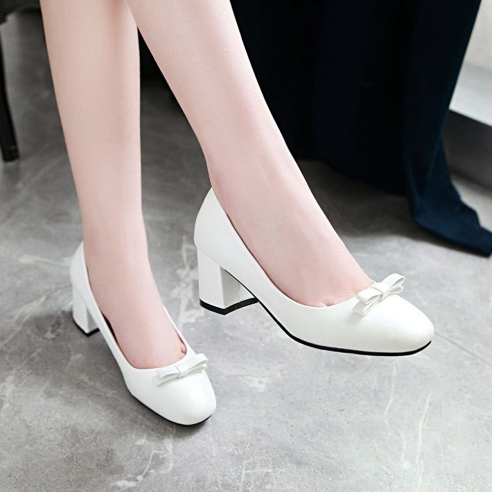 Square Toe Low Cut Solid Color Mofri Womens Elegant Bowknot Pumps Shoes