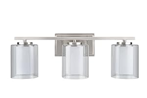 Aspen Creative 62103, Three-Light Metal Bathroom Vanity Wall Light Fixture, 23" Wide, Transitional Design in Satin Nickel with Clear Glass Shade