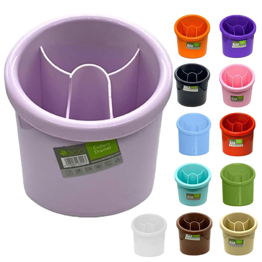 ECO Plastic Cutlery Drainer | 4-Compartment Lilac Utensil Holder for Kitchen & Sink Organization – BPA-Free, Durable Knife and Fork Holder with Compact Design – Multiple Color Options (Light Purple)