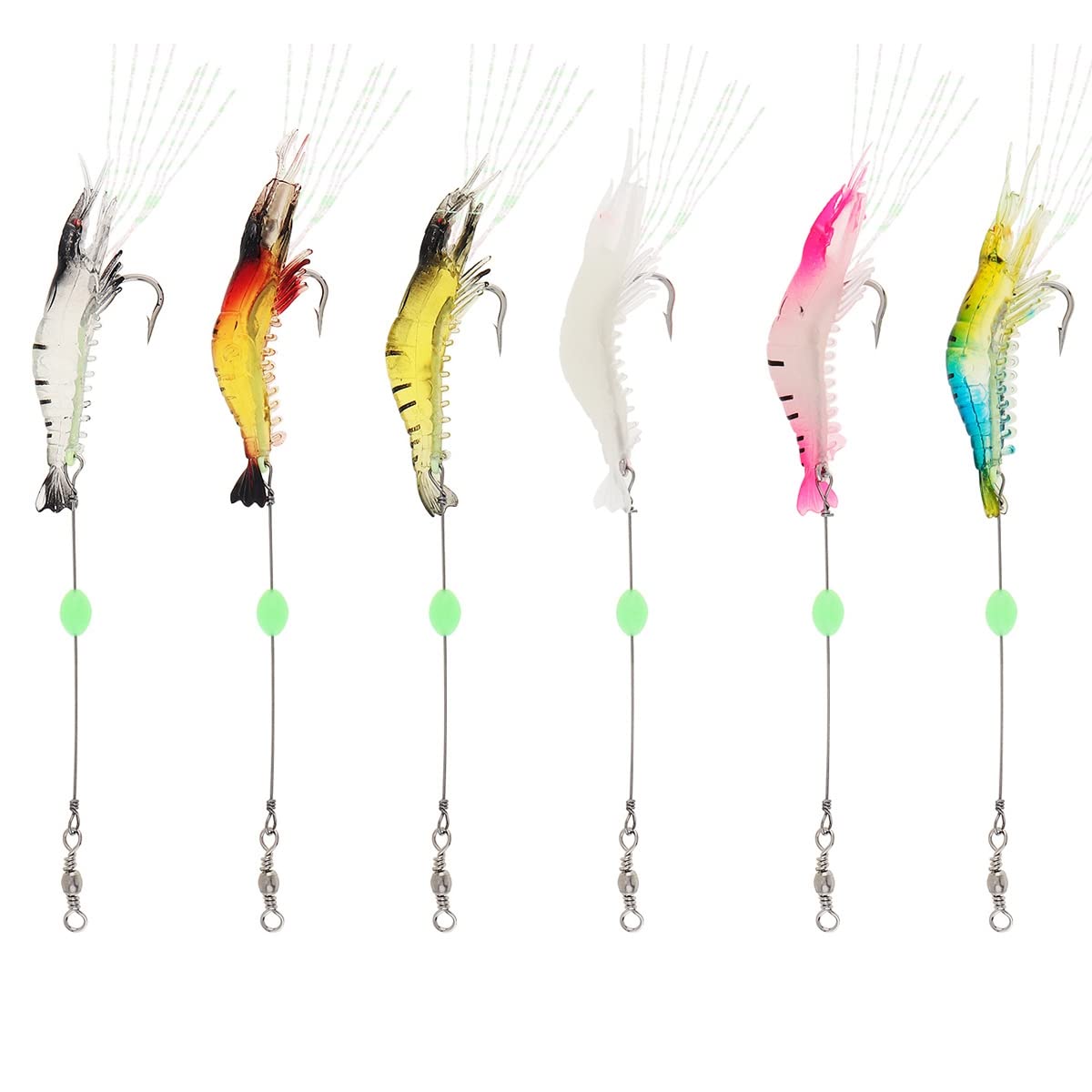 OriGlam 6pcs Saltwater Shrimp Fishing Lures, Fishing Shrimp Lures Luminous Silicone Soft Shrimp Bait for Freshwater Saltwater
