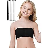 DANSHOW Girls Seamless Bandeau Bra for Teen Girls Training Sport Crop Top with 2 Pairs of Clear Straps, Chest Padding