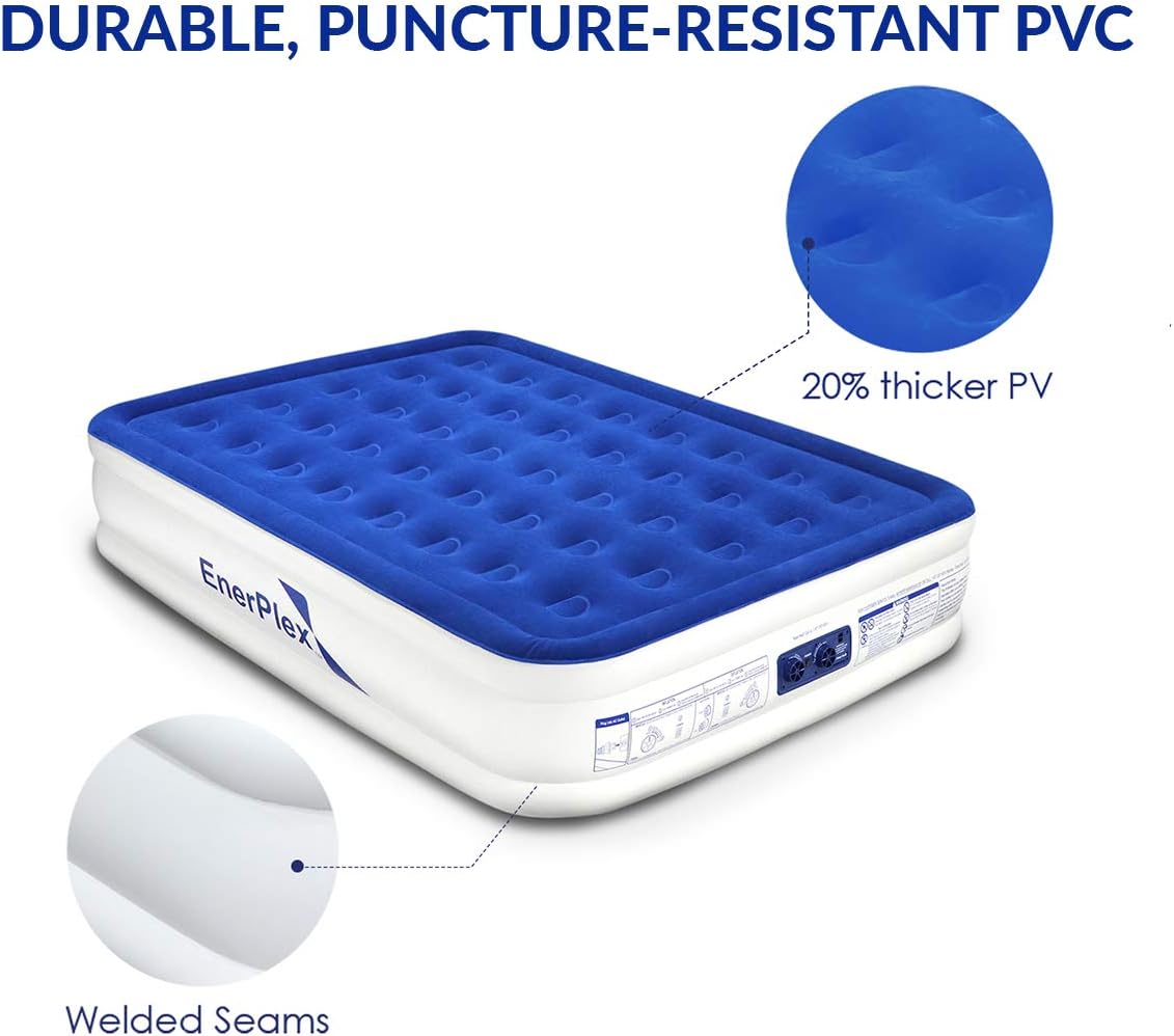 EnerPlex Never-Leak Queen Air Mattress with Built in Pump Raised Luxury Airbed Double High Queen Inflatable Bed Blow Up Bed 2-Year Warranty Manufacturer: Kitchen & Dining