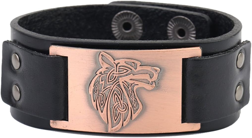 Vintage Nordic Fenrir Viking Wolf Scandinavian Talisman Cuff Leather Bracelet Men Jewelry
