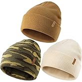 OLIKER 3 Pack Beanie for Men Women, Winter Double Layer Warm Knit Cuffed Hat Stylish Slouchy Skull Cap for Cold Weather