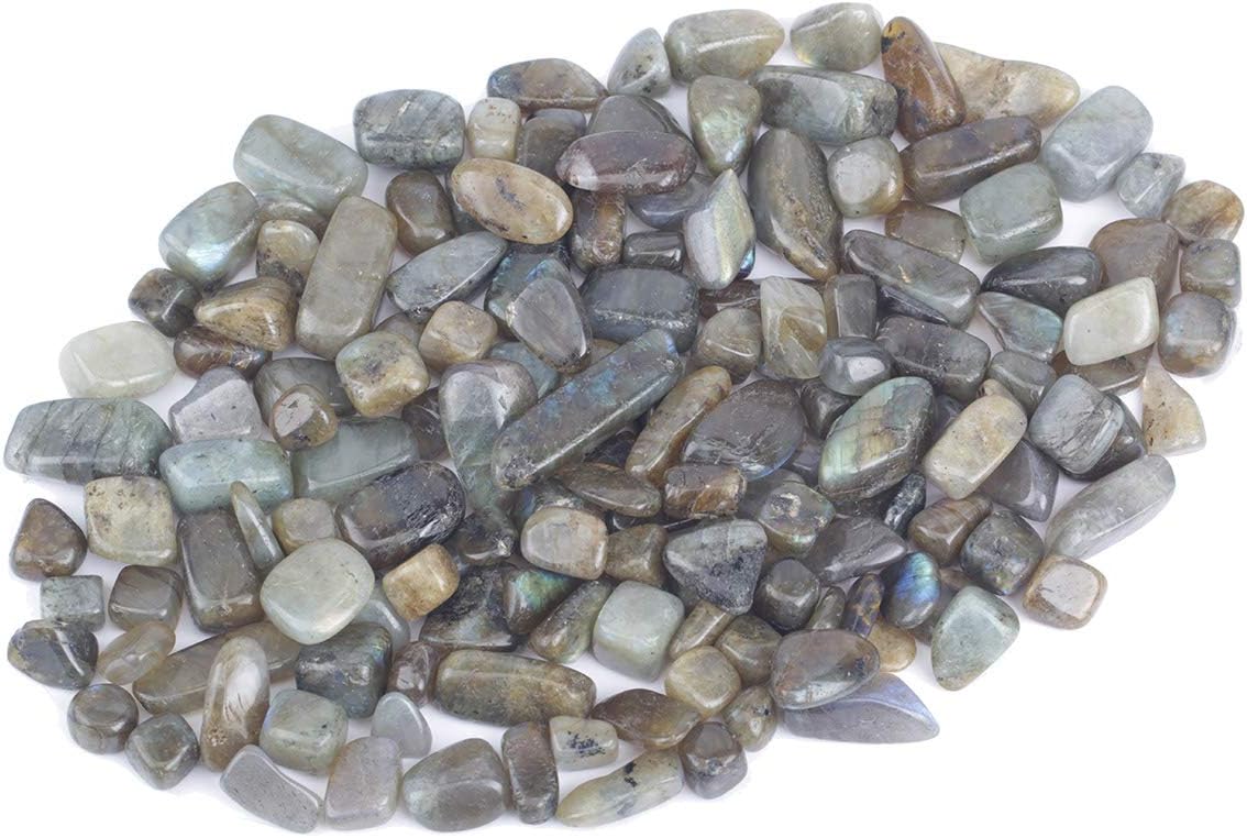 Indoor Fountains & Accessories - ZenQ 1 lb Labradorite Tumbled Stone Chips Crushed Natural Crystal Quartz Pieces