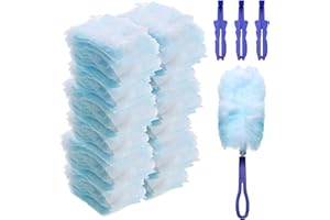 Yaomiao 120 Pcs Duster Refills for Cleaning Includes 100 Disposable Duster Refills Bulk with 20 Replacement Handle for Cleaning Office, Home, Blinds, Ceiling Fans, Furniture(Blue)