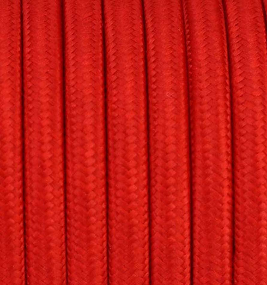 20FT 6 Metres 3 Core Braided Textile Vintage Fabric Pendulum Lamp Cable - 3x0.75mm² Red Round