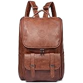 QWARVEL Vegan Faux Leather Laptop Backpack for Men Women, Fashion Laptop Bag, Travel Waterproof Backpack, Brown