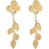 Gold Flower Earrings for Women Floral Leaf Drop Dangle Earring Long Tassel Leaves Earring Wedding Party Fashion Jewelry Accessorie