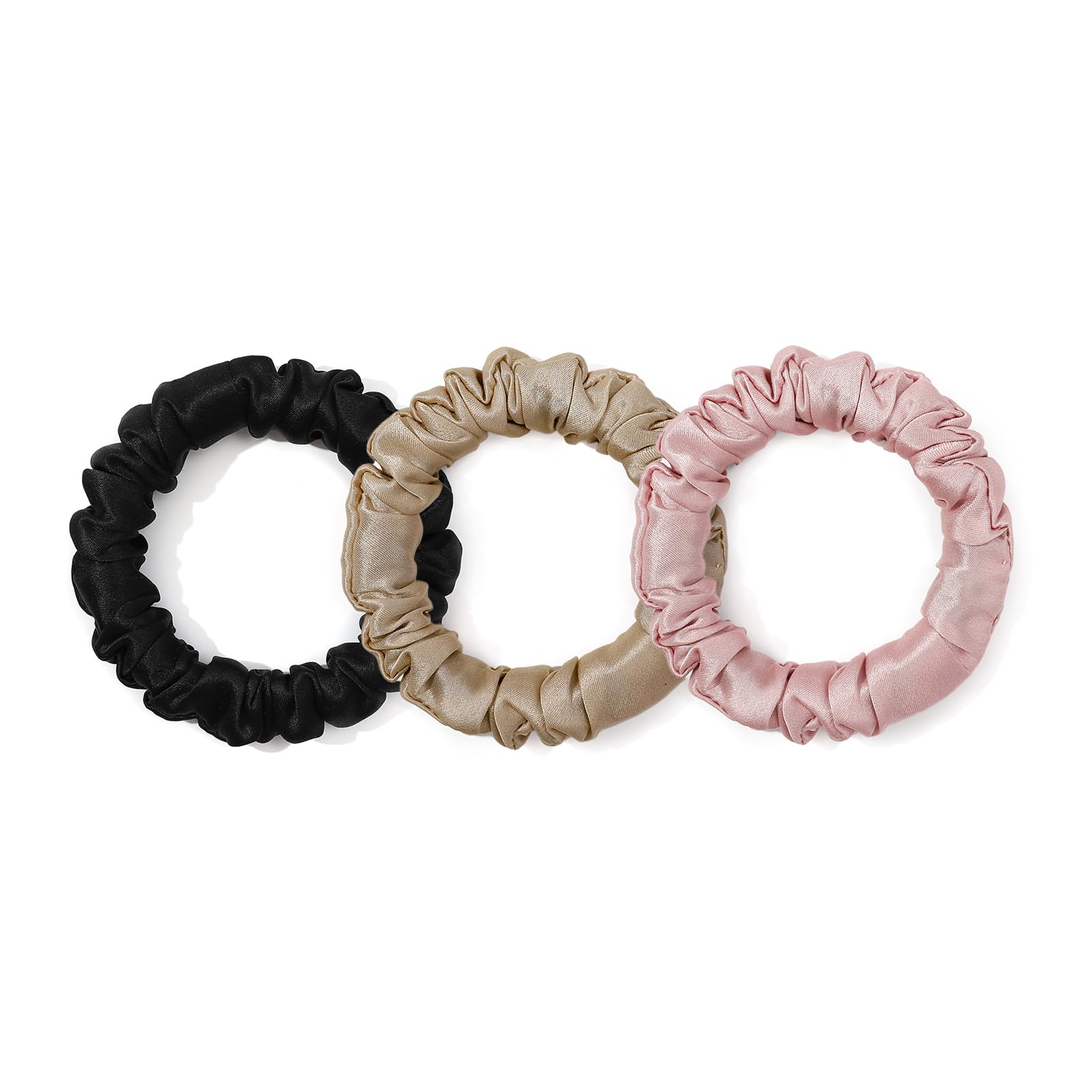 LILYSILK Women's 100% Silk Hair Scrunchies Ladies Elastic Hair Tie Bobbles Ponytail Holders for All Hair Type and Conditions and Preventing Hair Frizz Breakage Loss,Black+Coffee+Pink — image 1