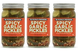 The People's Provisions - Spicy Garlic Pickles 16oz - Crunchy, Spicy, Thick Cut Spicy Garlic Pickle Chips (3-pack)