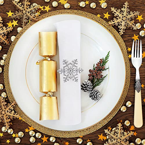 Snowflake Napkin Rings Set of 4 Winter Christmas Holidays Thanksgiving Wedding Dinners Parties Everyday Use Silver (Silver Rhinestone, 4)