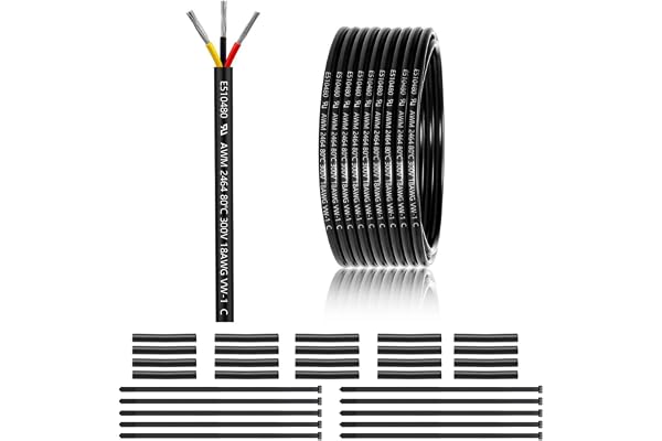 18 Gauge 3 Conductor Electrical Wire 50FT, UL 2464 18 AWG 3 Wire Cable Tinned Copper PVC Stranded 18/3 Core Wire for LED Ligh