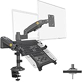 NB North Bayou Dual Arm 2 in 1 Combo, Laptop Mount with Adjustable Tray for 10-17”Notebook, Full Motion Monitor Arm with VESA