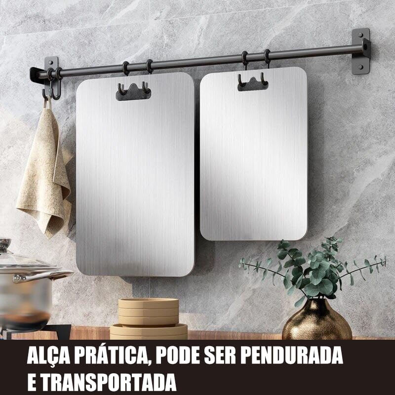 Trailabo Tábua de Cortar em Aço Inoxidável, Tábua de Cozinha Dupla Face, Antibacteriana e Resistente À Deformação, Adequada para Separar Carne e Vegetais (46 X 30CM)