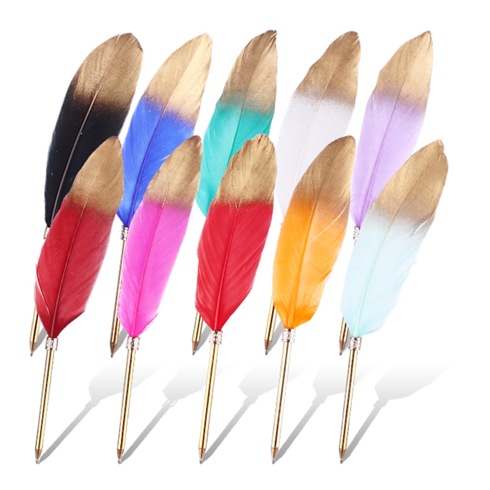 BANBAN 10 Pcs Feather Quill Ballpoint Pens Bulk 0.5mm Ink Feathered Vintage Pens Refined Plated Rod Pen Feather Stationery Pens for Writing Guest Signature Office Party Favors