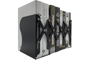JIARI Adjustable Metal Bookends with Expandable Design, Black, Heavy-Duty Book Organizers for Shelves (Black)