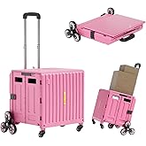 Foldable Utility Cart Stair Climber Wheeled, Collapsible Rolling Crate with Telescoping Handle, Stair Climbing Cart Used as S