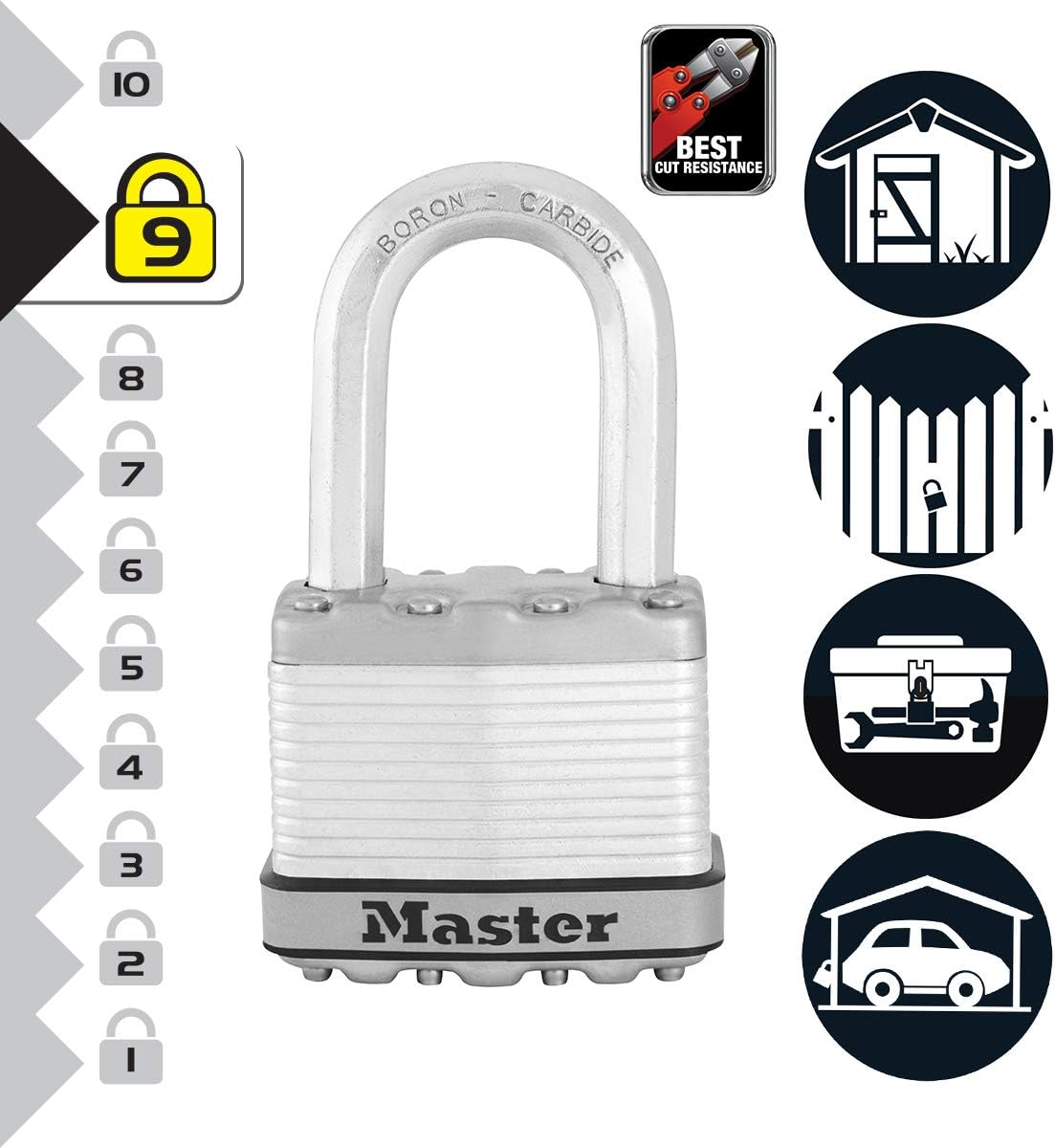 MASTER LOCK Pack of 3, Heavy Duty Padlocks, Security Level 9/10, Outdoor, Keyed, Laminated Steel, Weatherproof, Medium Shackle - Image 4