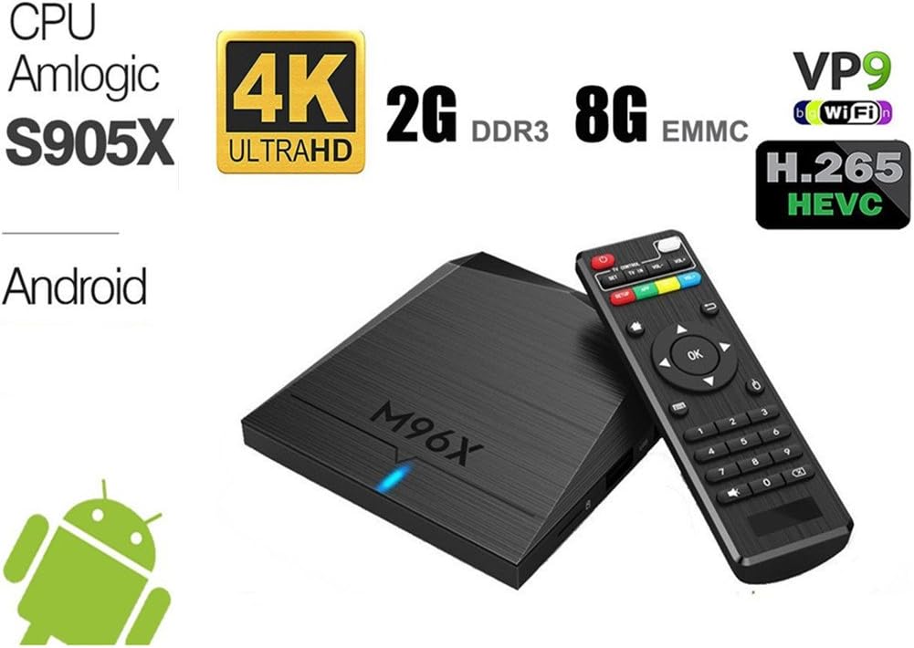2018 Newest Android 7.1 Smart Tv Box Quad Core Amlogic S905x 2GB DDR3 Ram 8GB EMMC Flash M96x True 4K Playing High Speed Processor 64 Bits Full HD Media Streaming Player HDMI Wifi