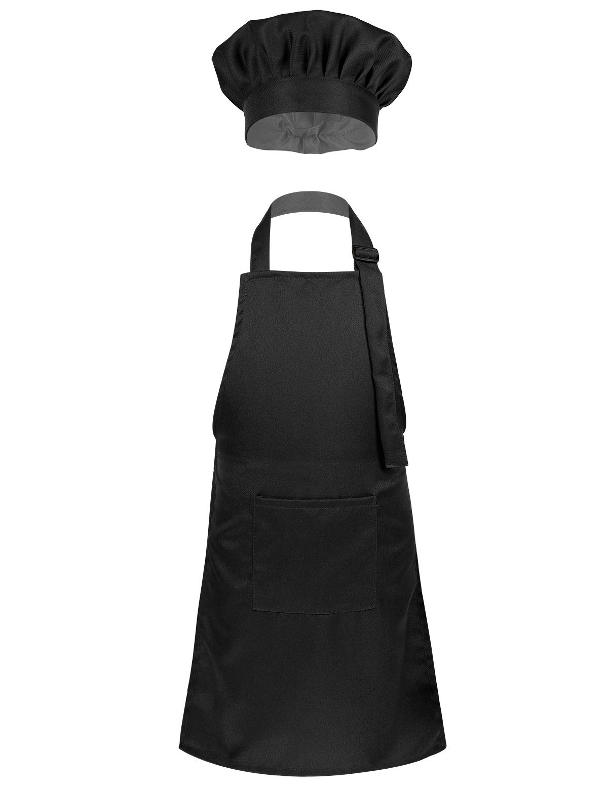 inlzdz Kids Children Chef Kitchen Apron Hat Outfit Adjustable Bib Artist Apron for Cooking Baking Painting Training Crafting Wear Black 2-4 Years