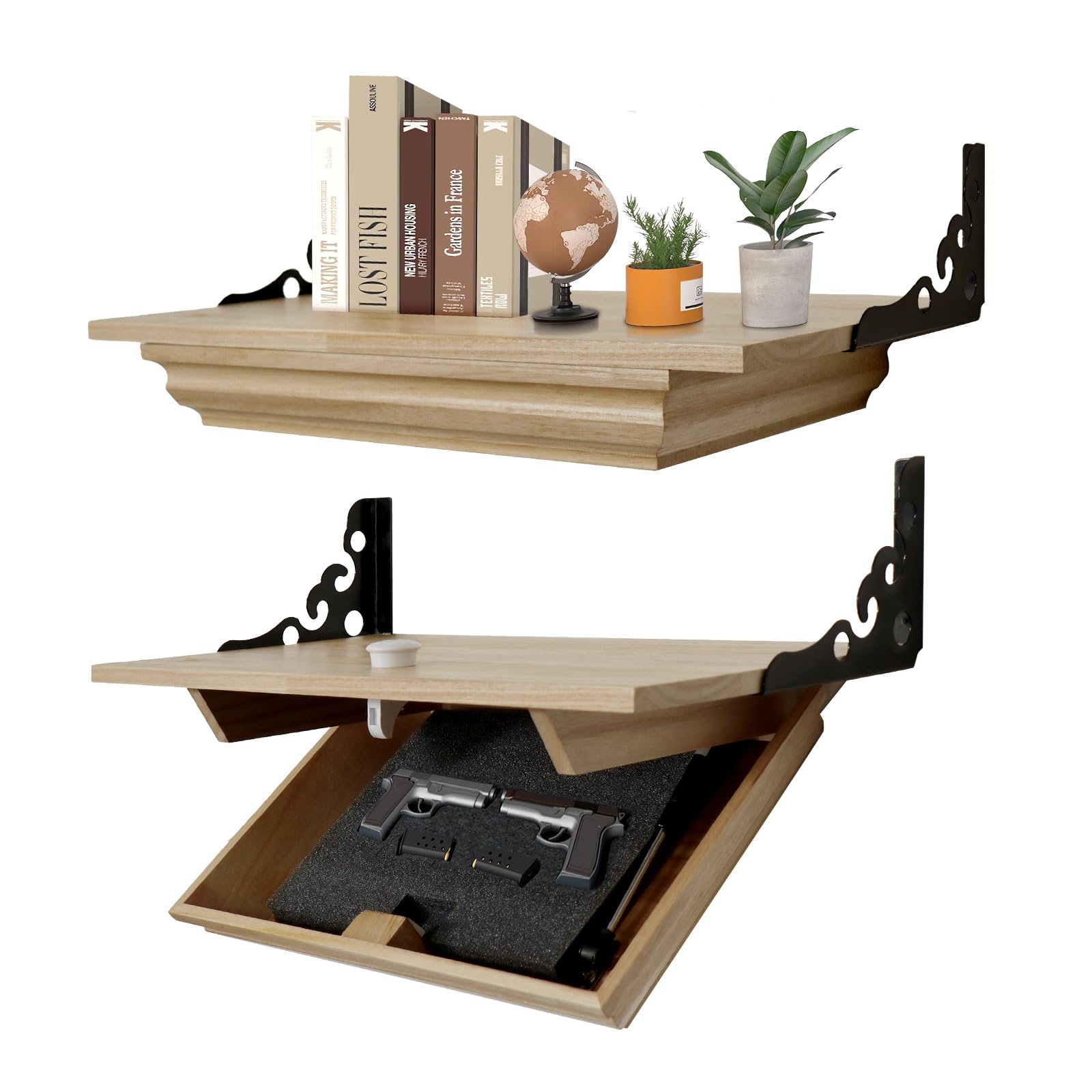 Photo 1 of DOLEMODUO Hidden Shelf for Gun, Wall Mounted Hidden Gun Storage Shelf with Lock, Solid Wood Hidden Compartment Furniture