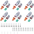 54 PCS Deutsch DT Grey 2 Pin Connectors 6 Sets, Waterproof Electrical Wire Connector with Stamped Contacts And Seal Plug for 2 Pin (6 Set)