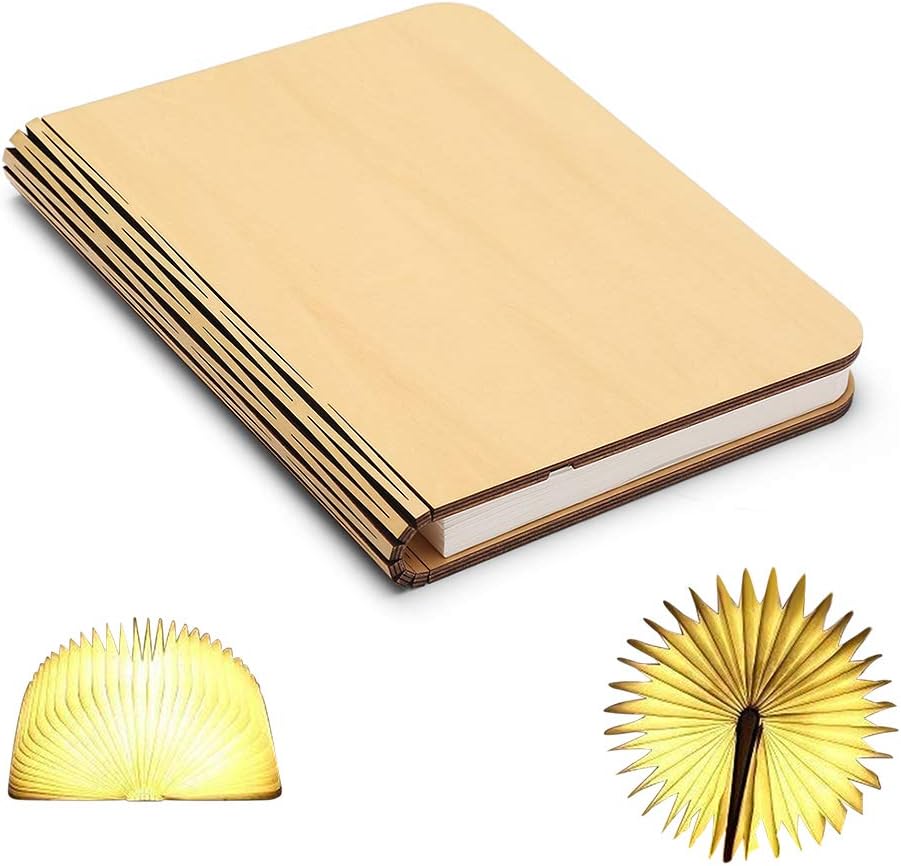 HUYOZOY Wooden Folding Led Book Light,Magnetic USB Rechargeble 2500mAh lithium batteries Desk Table Lamp for decor,novel birthday gift for women,men,mom,girlfriend,wife-Warm White