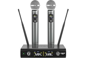 Phenyx Pro Dual-Channel Wireless Microphone System, Metal Cordless Mic Set w/ 2x30 UHF Tunable Frequencies, 200 ft Range, Dyn